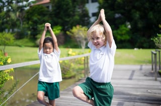 Outdoor space at EtonHouse International Pre-School Sentosa, Singapore - the children love this space and there are many opportunities for the children to engage in experiences like water explorations and imaginative play.